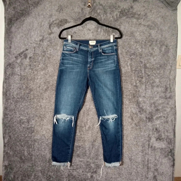 L'agence sada High rise cropped slim jeans in York destruct women's 27 - Picture 2 of 9